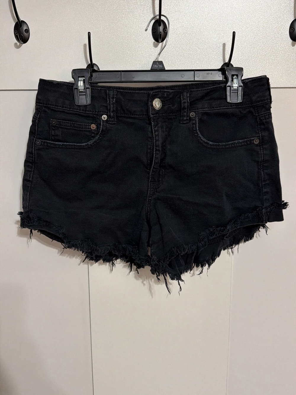 American Eagle Outfitters Black Distressed Frayed Hem Denim Shorts